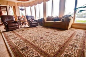 Custom-made draperies and beautiful Oriental rug